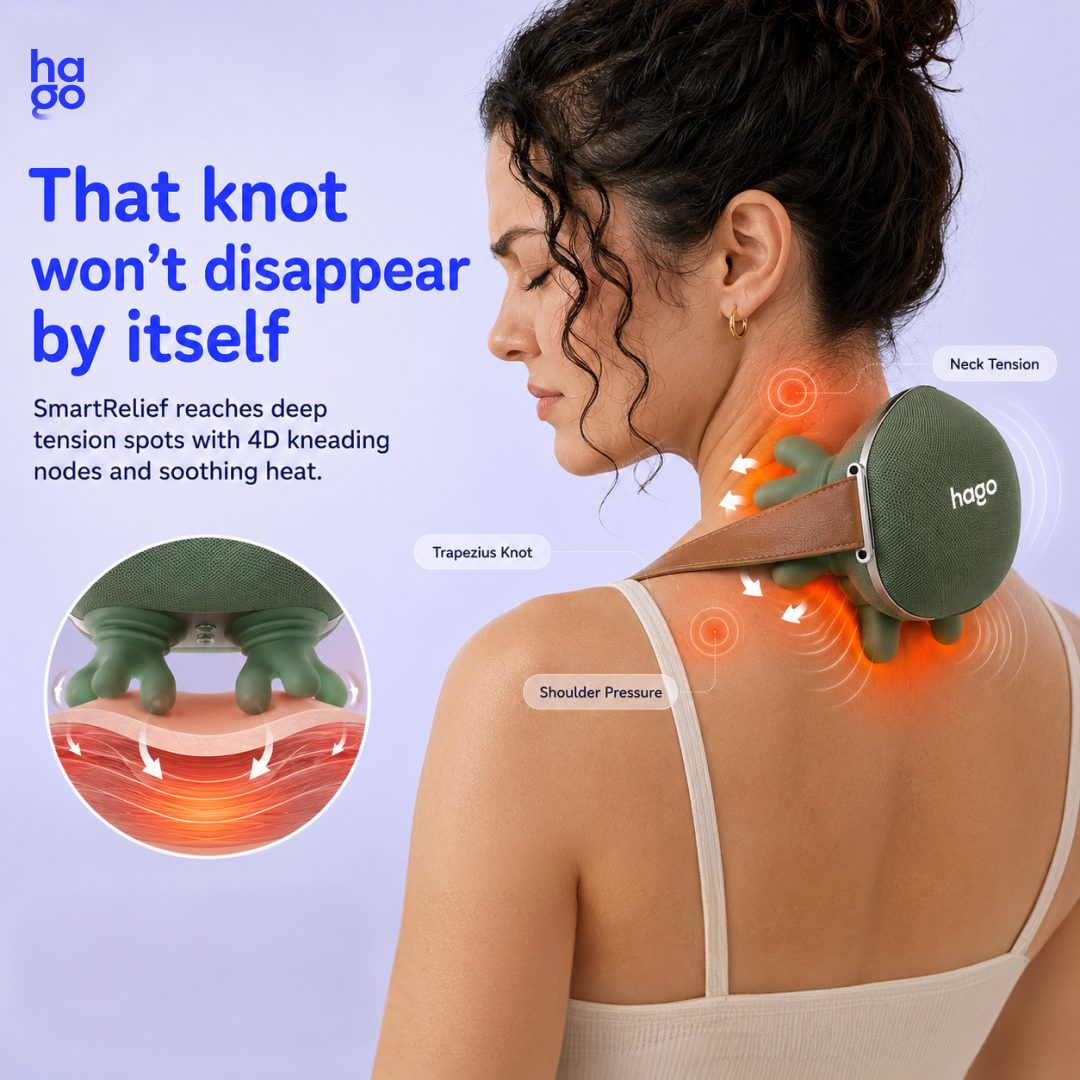 Hago® SmartRelief Wireless Neck & Shoulder Massager with Deep Tissue Therapy & Heat