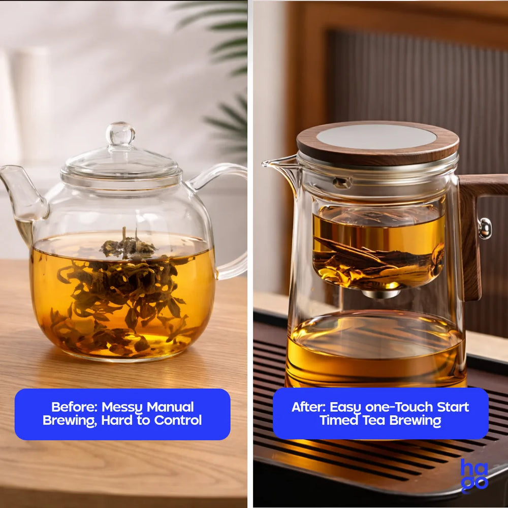 Hago® MagBrew Magnetic Glass Teapot – before and after tea infusion comparison